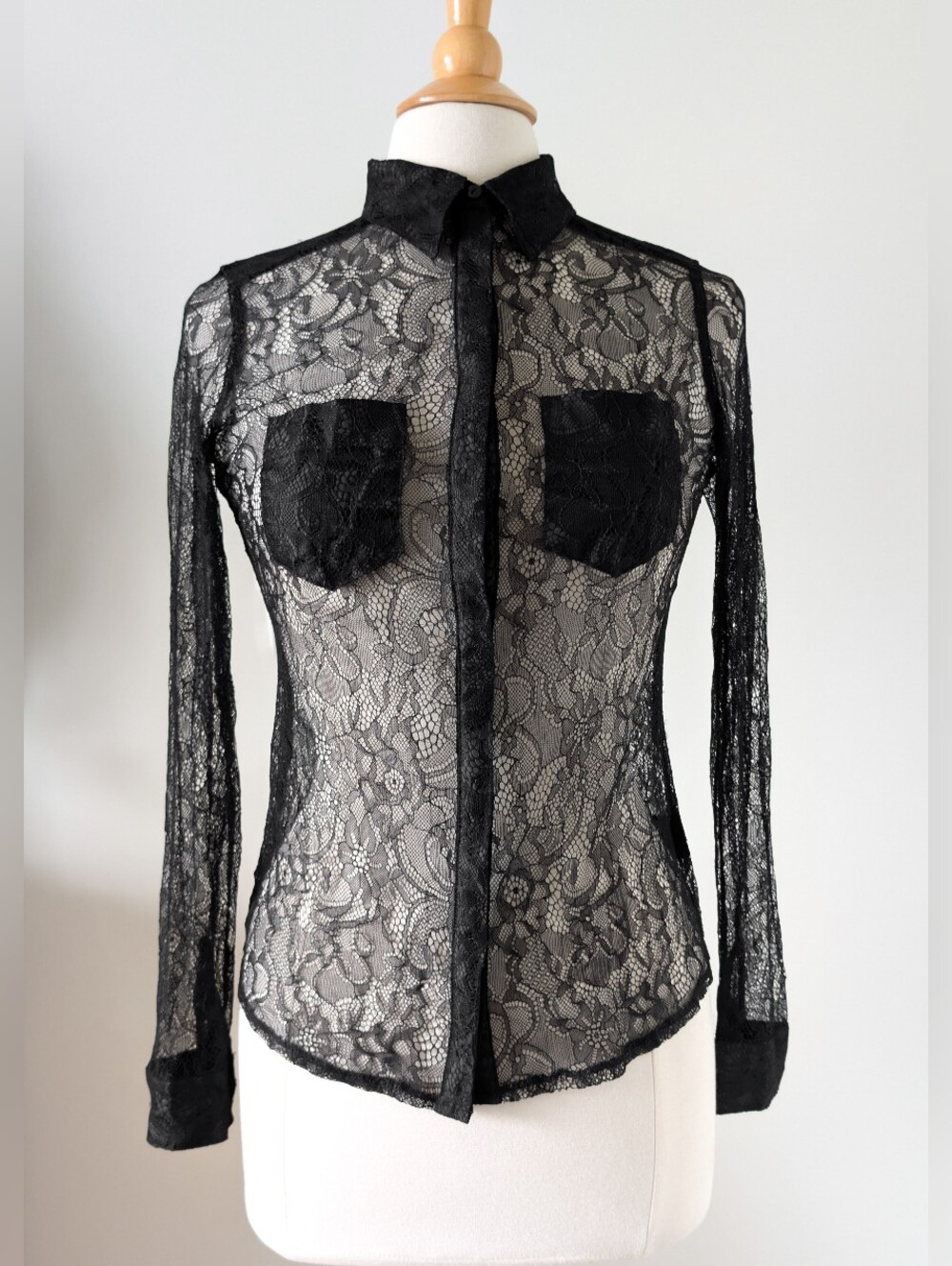 Vintage Y2K sheer lace blouse N'ovita XS/S office siren corp goth dark academia